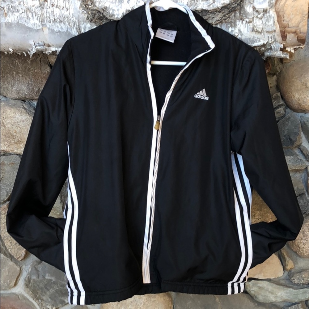 Adidas polar fleece lined black windbreaker. S
